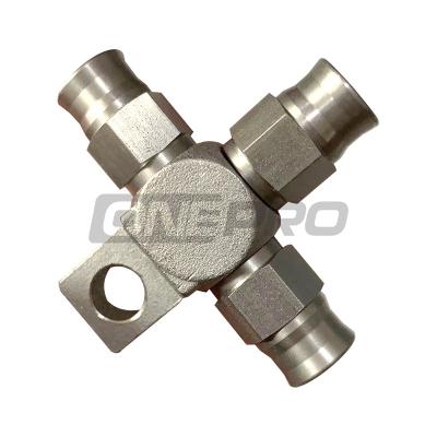 China Brake Linings Stainless Steel 3AN -3 A Brake Fuel Hose End Tee Block Brake Fitting With Locating Mount Tag for sale