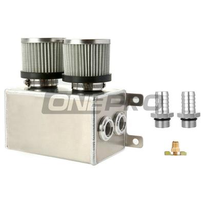 China Aluminum Alloy Performance Aluminum 1.2L Universal Baffled Oil Catch Can Tank Reservoir With Twin Filter for sale