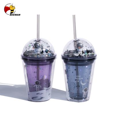 China Beeman's New Design Disposable Space Bulk Tumbler With Straw Kids Holiday Shimmer Sublimation Dome Lid Ombre Glitter Pipe Cup for sale