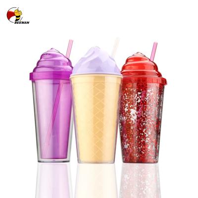 China Wholesale Custom Clear Tumbler Hot Sale Disposable Lids And Straws Twinkle Wall Cups Beeman Bling Snowglobe Double for sale