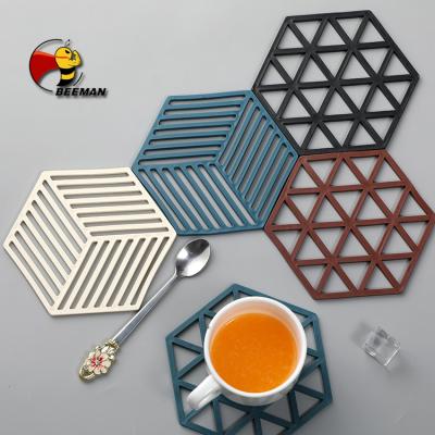 China Beeman Custom Viable Hexagon Coffee Wine Tea Cup Silicone Coaster Pad Mat for sale