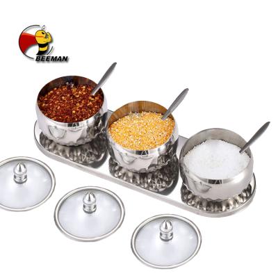 China Beeman Stainless Steel Spice Spice Storage Seasoning Spoon Jar Viable Jar Set With Glass Lid for sale