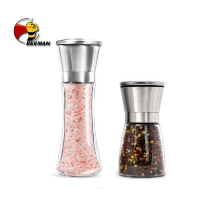 China Beeman Stainless Steel Sea Salt and Pepper Mill Viable Glass Grinder Bottle Shaker Mechanism for sale