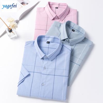 China European and American popular bamboo plaid men's short sleeve fiber fiber summer waist anti-pilling shirt for sale