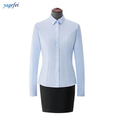 China Women 100% Cotton Anti-pilling Uniforms High Quality Custom Made Blue Long Sleeve Shirt for sale