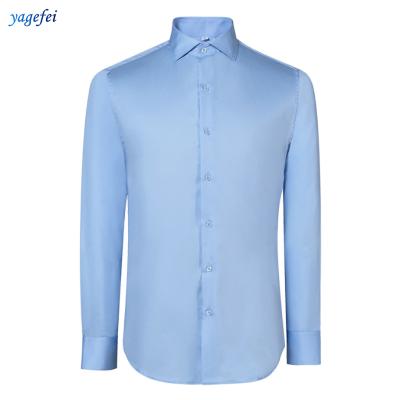 China 2020 Latest Anti-pilling Cotton Non Iron Custom Fabric Man Shirt Blue Spring Uniform for sale