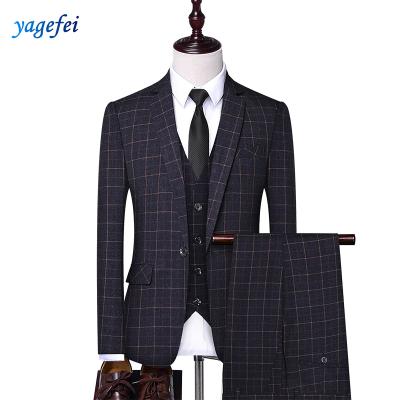 China Anti-wrinkle good quality comfortable wool blue plaid suit for men for sale