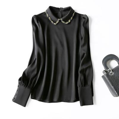 China 2021 Popular High Quality Silk Sweater Ladies Black Long Sleeve Shirt Anti-pilling for sale