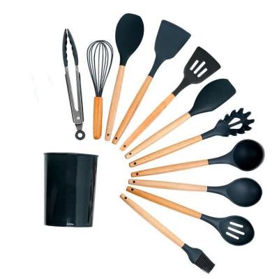 China Colorful Sustainable Hot Selling Goods Include Wooden Handle Spoon Scraper Silicone Eco-Friendly Kitchen Cooking Tool Kit for sale