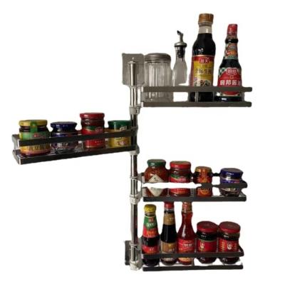 China Sustainable Wall Mounted Removable Kitchen Storage Stainless Steel Rotating Seasoning Spice Rack for sale