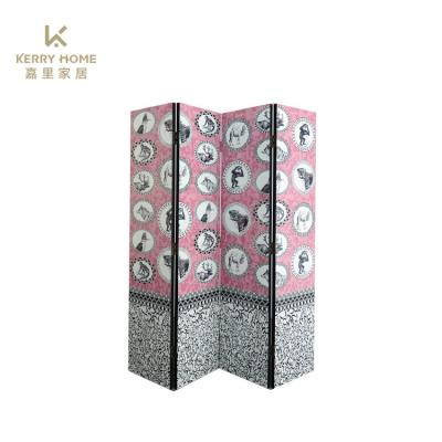 China Traditional Customized Pattern Printed Foldable Restaurant Home Wooden Room Divider for sale