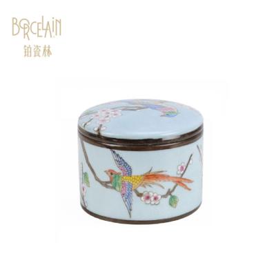 China Wholesale high quality porcelain blue blue trinket round stocked chinese ceramic box for home decoration for sale