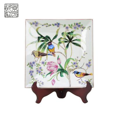 China Traditional Hand Painted Pattern Square Decorative Ceramic Plates For Wall for sale