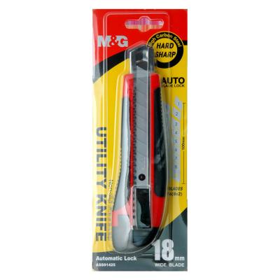 China Cuchillo para uso general retractable de la tarjeta de la ampolla con el acero de alto carbono de goma de la manija en venta