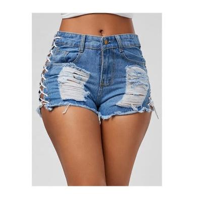 China 2021 summer QUICK DRY women left hollow bandages make old hot shorts shorts jeans new hot pants denim shorts women jeans for sale