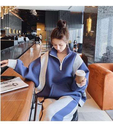 China 2021 autumn QUICK DRY women's suit ladies sweater sports temperament fashion color stitching casual 2 piece hoodie for sale