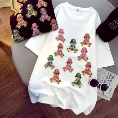 China Viable 2021 Summer New Women's T-shirt Diamond Neck Korean Frosted Round Top Hot High Quality Cartoon Female Printing Graffiti Shirt for sale