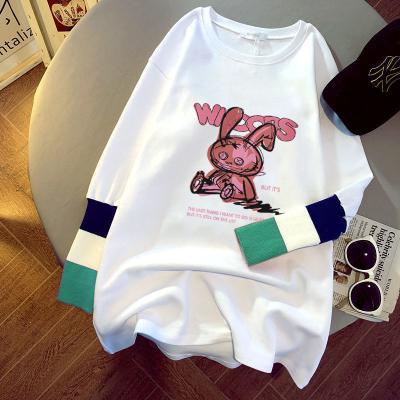 China Anti-wrinkle 2021 spring and autumn new women's blouse cartoon printing sleeves T-shirt white long-sleeved ladies pungent casual sweater for sale