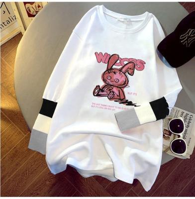 China Anti-wrinkle 2021 spring and autumn new women's blouse cartoon printing sleeves T-shirt white long-sleeved ladies pungent casual sweater for sale