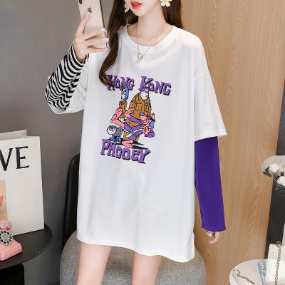 China 2021 QUICK DRY Spring and Autumn New Loose Print Striped Harajuku Long Sleeve T-shirt Women's T-shirt Women's Tops for sale