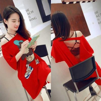 China Summer anti-static wholesale women's T-shirt large size loose dress printing top women off-shoulder T-shirt blouse for sale