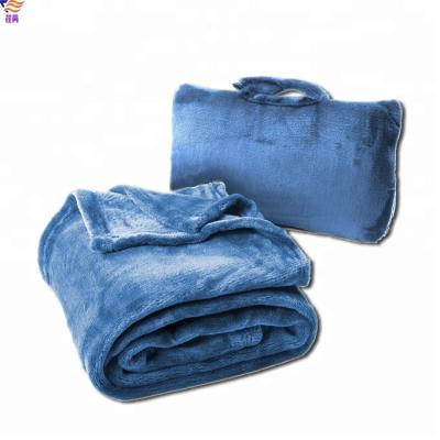 China Anti-pilling Warm Foldable Travel 2 In 1 Pillow Flannel Fleece Blanket With Zipper for sale