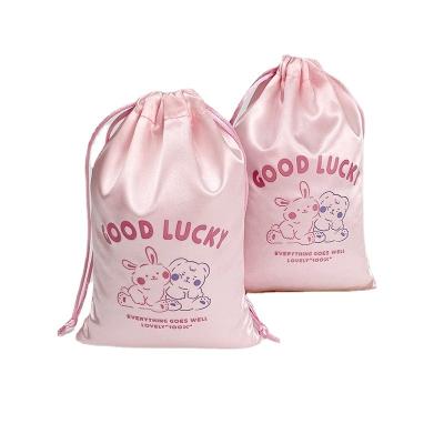 China Custom Soft-Loop Satin Drawstring Bag Logo Satin Wig Bags With Human Satin Hair Weave Gift Storage Package Bag for sale