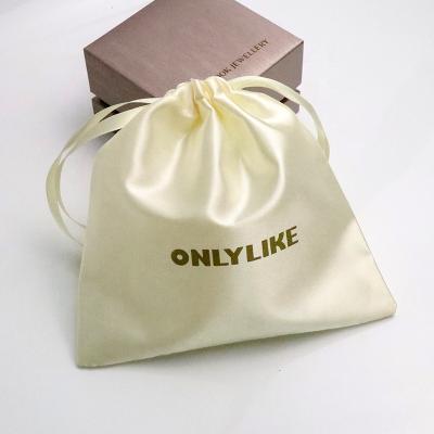 China Luxury Custom Printed Cosmetic Drawstring Bag Shopping Soft Satin Hair Pouch Jewelry Gift Logo Chocolate Satin Dust With Ribbonn for sale