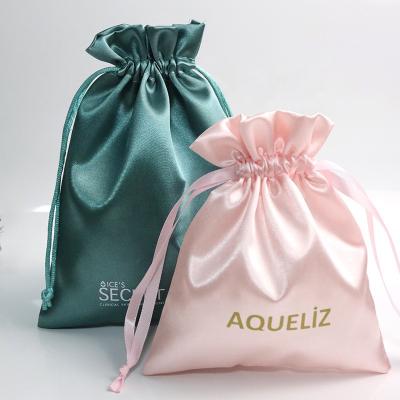 China Luxury Custom Printed Cosmetic Drawstring Bag Shopping Soft Satin Hair Pouch Jewelry Gift Logo Chocolate Satin Dust With Ribbonn for sale