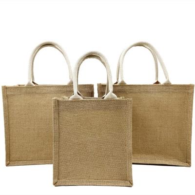 China Wholesale Custom Jute Handbag Eco Reusable Tote Bag Plain Jute Tote Shopping Bags for sale