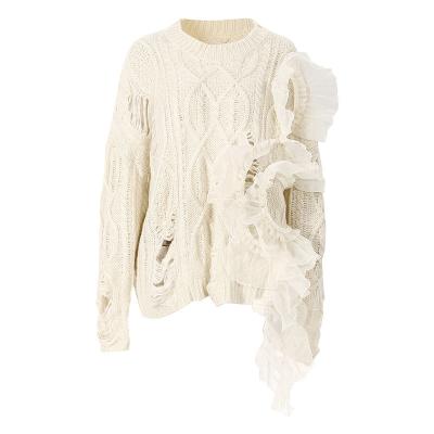 China Mesh Ruffled Cashmere Twist Women's Sweaters Casual Lazy Sweater New Trendy Sense Anti-wrinkle Fashion Design for sale