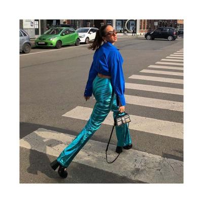 China New design soft fitting popular product new price women straight fashion stretch pants shiny for sale