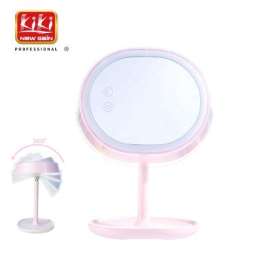 China KIKI NEWGAIN USB Rechargeable Vanity Mirror Makeup Lighted Desktop Mirror with Led Lights for Daily Use for sale