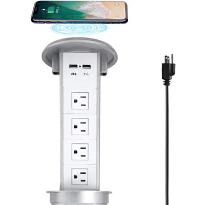 China Residential / Multi-Purpose Pop Round Kitchen Waterproof Phone Socket for Countertop with 4 US Power Outlets and 2 USB Ports for sale