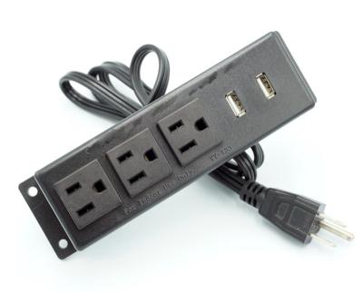 China Supply Power Recessed American Furniture Power Outlet , 3 Ways US Power Socket With Dual USB Charger Plug for sale