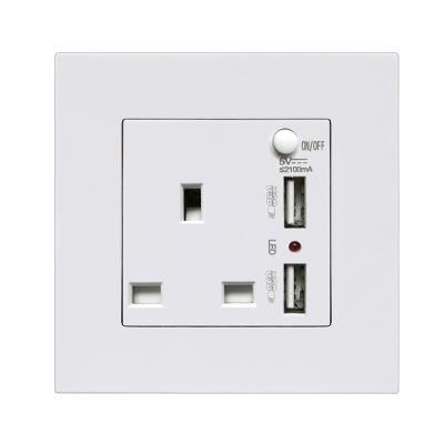 China 1 Strip UK 13A Commercial Power Wall Socket Outlet Faceplate with On/Off Switch and Dual USB Charger for sale