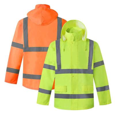 China Wholesale Reflective Reflective High Visibility Men's Heavy Duty Rain Jacket Police Safety Raincoat Police Rain Coat for sale