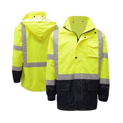 China 100% Pavement Waterproof Safety Raincoat Hi Force Reflective Rain Jacket for sale