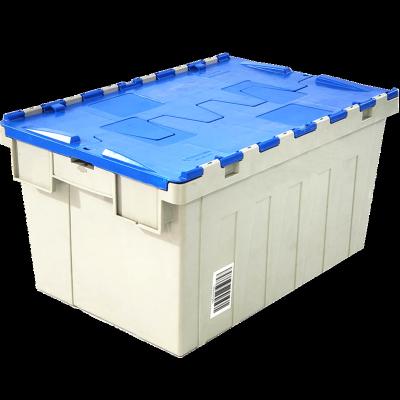 China 60l Recyclable Plastic Storage Boxes 600*400*315mm Moving Enclosed Plastic Stackable Crates With Lid for sale