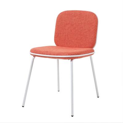 China Luxury Fabric Leisure Metal Frame Dining Chair Modern Comfortable Upholstered Armless Restaurant Chairs Solid Steel Leg Hotel Chair for sale