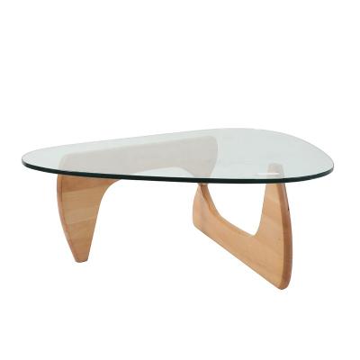 China Modern Design Custom Design Wooden Legs Modern Tea Room Table Glass Top Coffee Table for sale