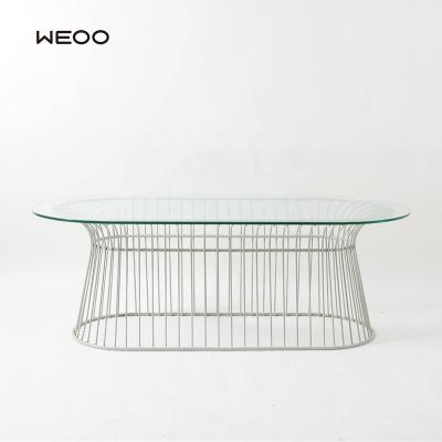 China Luxury Elegant Oval Coffee Table Living Room Furniture Glass Table Top Metal Steel Coffee Table for sale