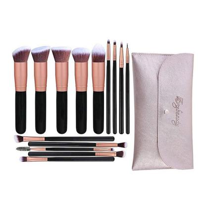 China Angular Blush Top Selling On Amazon 14 Pcs Makeup Brush Professional Tools Black Private Label Makeup Brush Set for sale