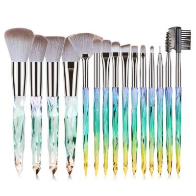 China Custom Crystal Smudge Brush FLD Logo 15pcs Handle Makeup Brush Private Label for sale