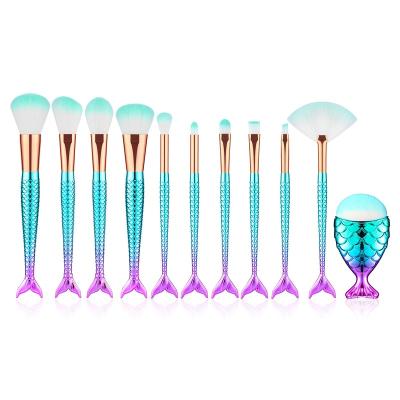 China New Smudge Brush 11PCS Mermaid Makeup Brushes Foundation Eyeshadow Contour Mermaid Make Up Brushes for sale