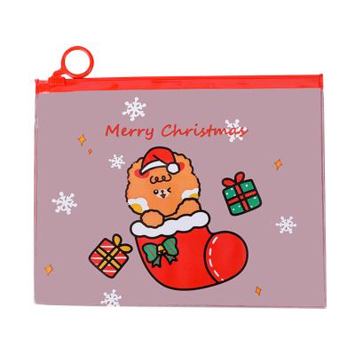 China Hot Sale Lower Prices PVC Document File Bag Cartoon Christmas Kids Professional Plastic Zipper Folder Bag for sale