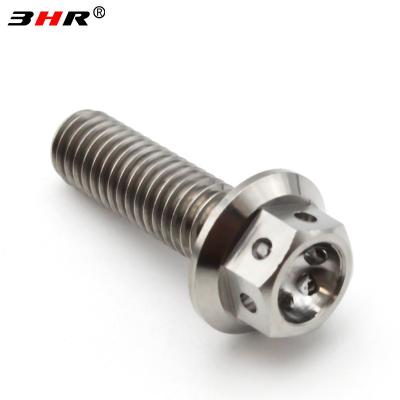 China Gr.5 Titanium Color Gr.5 Titanium Natural Titanium Alloy Ti-6Al-4V Lighting Drilled Holes In Hex Flange Bolt for sale