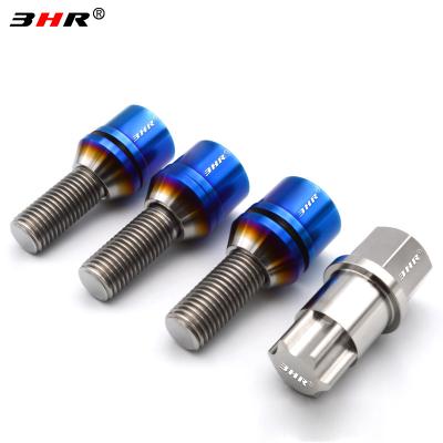 China Gr.5 Titanium Auto Wheel Lug Seat Gr.5 Ti-6Al-4V Cone Alloy 10.9 Grade Torx Socket Anti Theft Floating M12x1.25x28mm With Titanium Key for sale