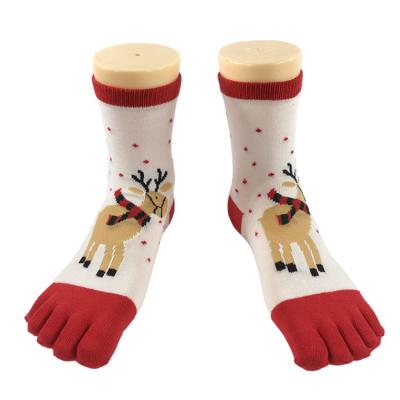 China Wholesale Custom Funny Jacquard Woven Cartoon Pattern Christmas Antibacterial 5 Fingers Socks for sale