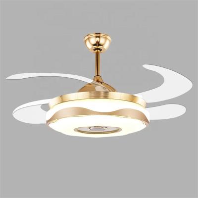 China 220V Modern Fan Light Speaker Music Led Ceiling Fan Light Modern Designer Smart Decorative Retractable Fan Blade for sale